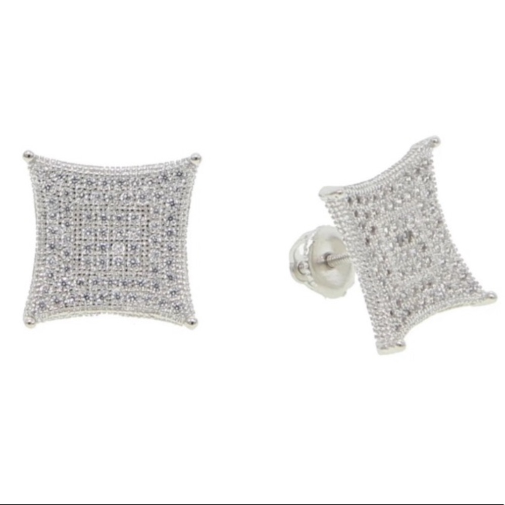 New! Sterling Silver Pave Stud Earrings